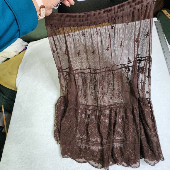 y2k Women Whimsigoth Skirt L-1XL Brown Lace Steampunk Tiered Maxi Skirt Grunge - Picture 3 of 9